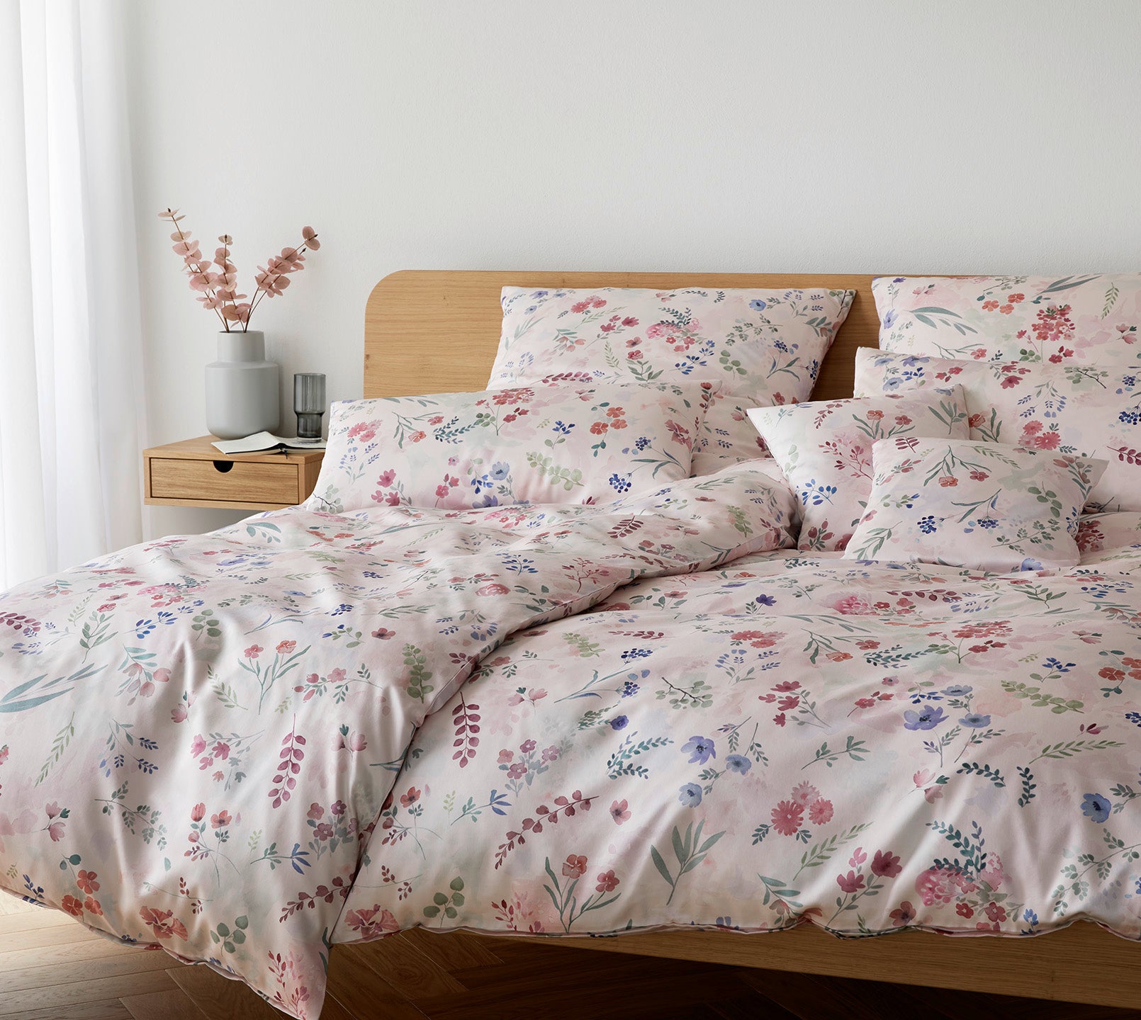 Seiden Satin Bettwäsche Allure in Rose Blumen Schlafzimmer #farbe_Rose