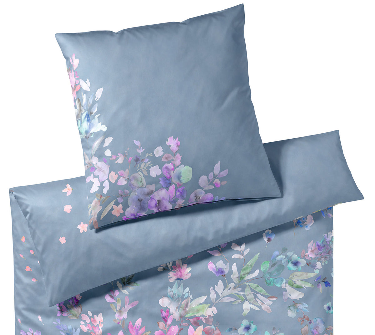 Seiden Satin Bettwäsche Amazing in Rauchblau Blumen Schlafzimmer #farbe_Rauchblau #farbe_Rauchblau