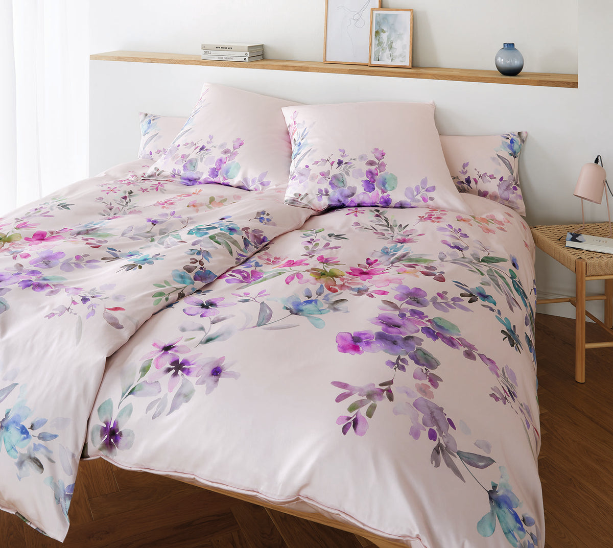 Seiden Satin Bettwäsche Amazing in Pastell Blumen Schlafzimmer #farbe_Pastell Rose #farbe_Pastell Rose