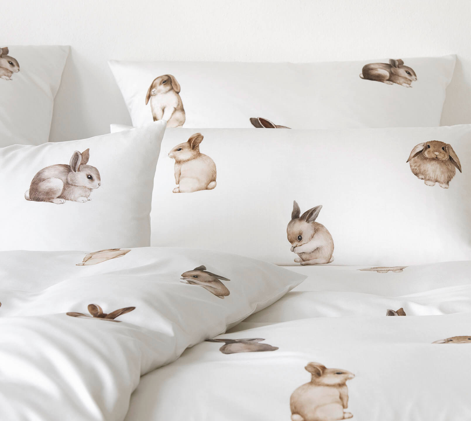 Seiden Satin Bettwäsche Bunnies in Leinen Hasenmotiv Details #farbe_Bunnies Leinen