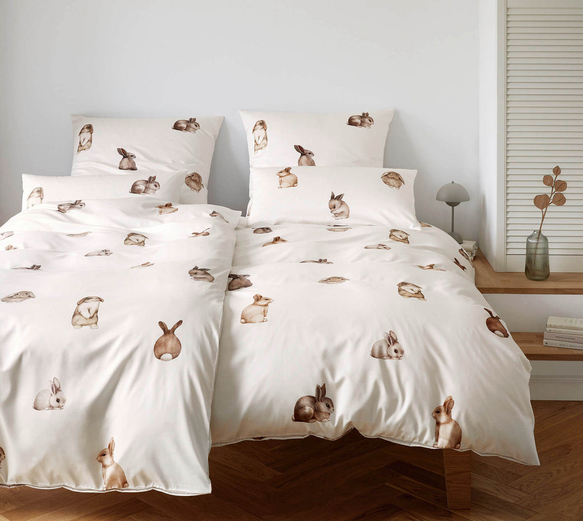 Seiden Satin Bettwäsche Bunnies in Leinen Hasenmotiv Schlafzimmer #farbe_Bunnies Leinen