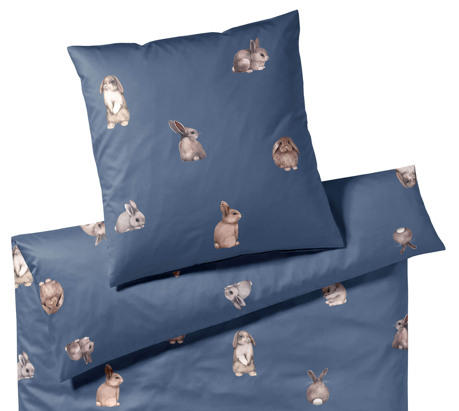 Seiden Satin Bettwäsche Bunnies in Mitternachtsblau Hasenmotiv Freisteller #farbe_Bunnies Mitternachtsblau