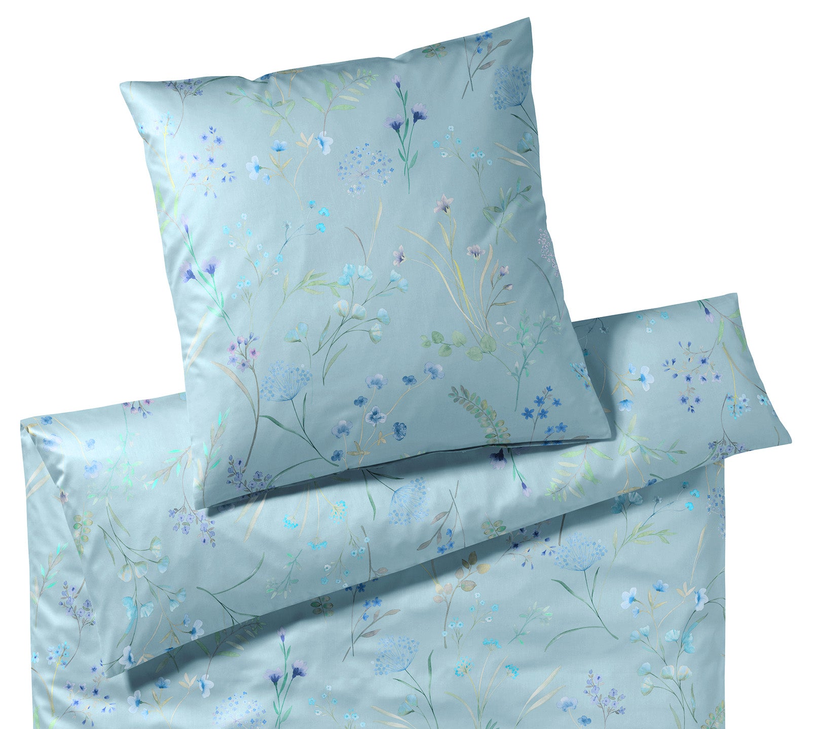 Seiden Satin Bettwaesche Deluxe in Rauchblau Blumen Freisteller #farbe_Rauchblau