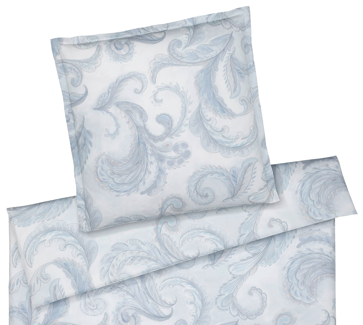 Seiden Satin Bettwäsche Grandezza in Rauchblau Paisleymuster Freisteller #farbe_Grandezza Rauchblau