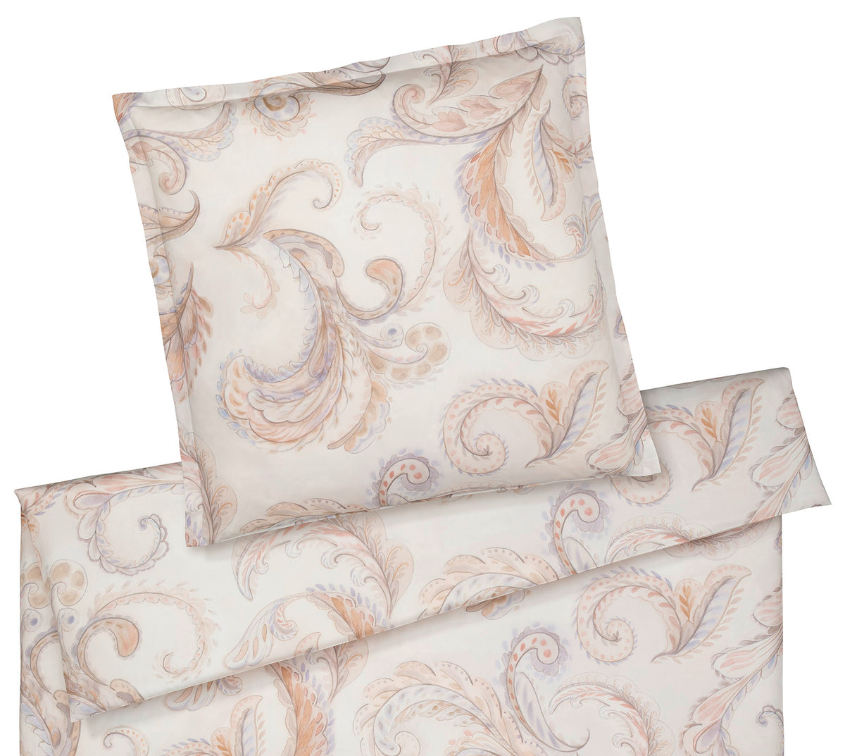 Seiden Satin Bettwäsche Grandezza in Apricot Paisleymuster Freisteller #farbe_Grandezza Apricot