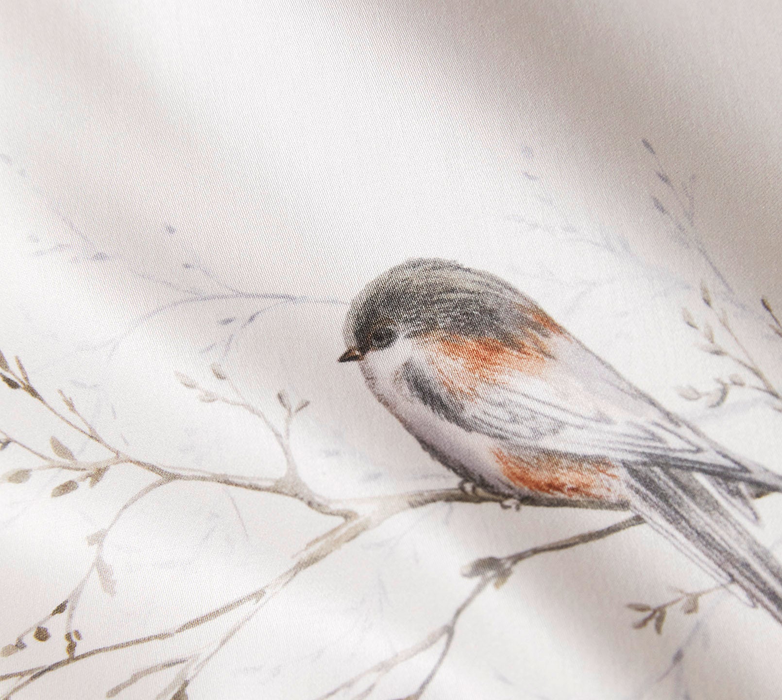 Seiden Satin Bettwäsche Spätzchen in Ecru Vogelmotiv Material #farbe_Spätzchen Ecru