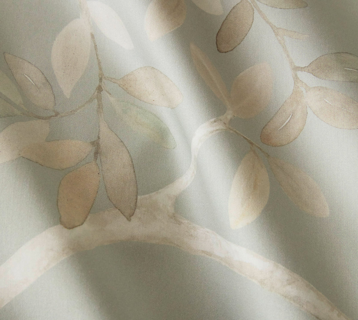 Seiden Satin Wendebettwäsche Autumn Garden in Pistazie Zweige Vögel Material #farbe_Autumn Garden Pistazie