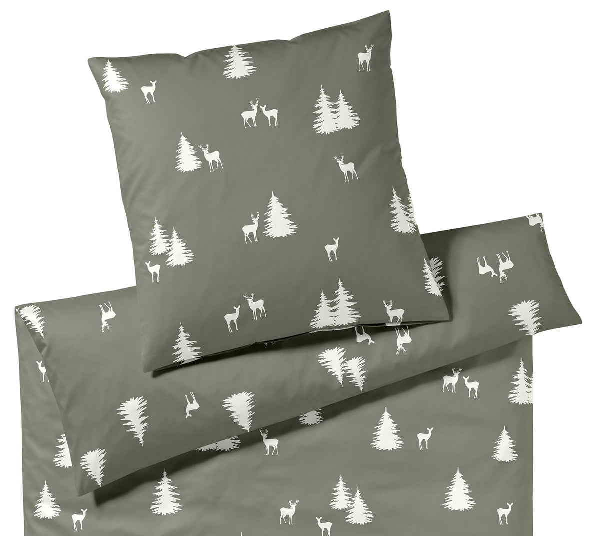 Softflanell Bettwäsche Alpin in Waldgrün Tannenmotiv Freisteller #farbe_Alpin Waldgrün