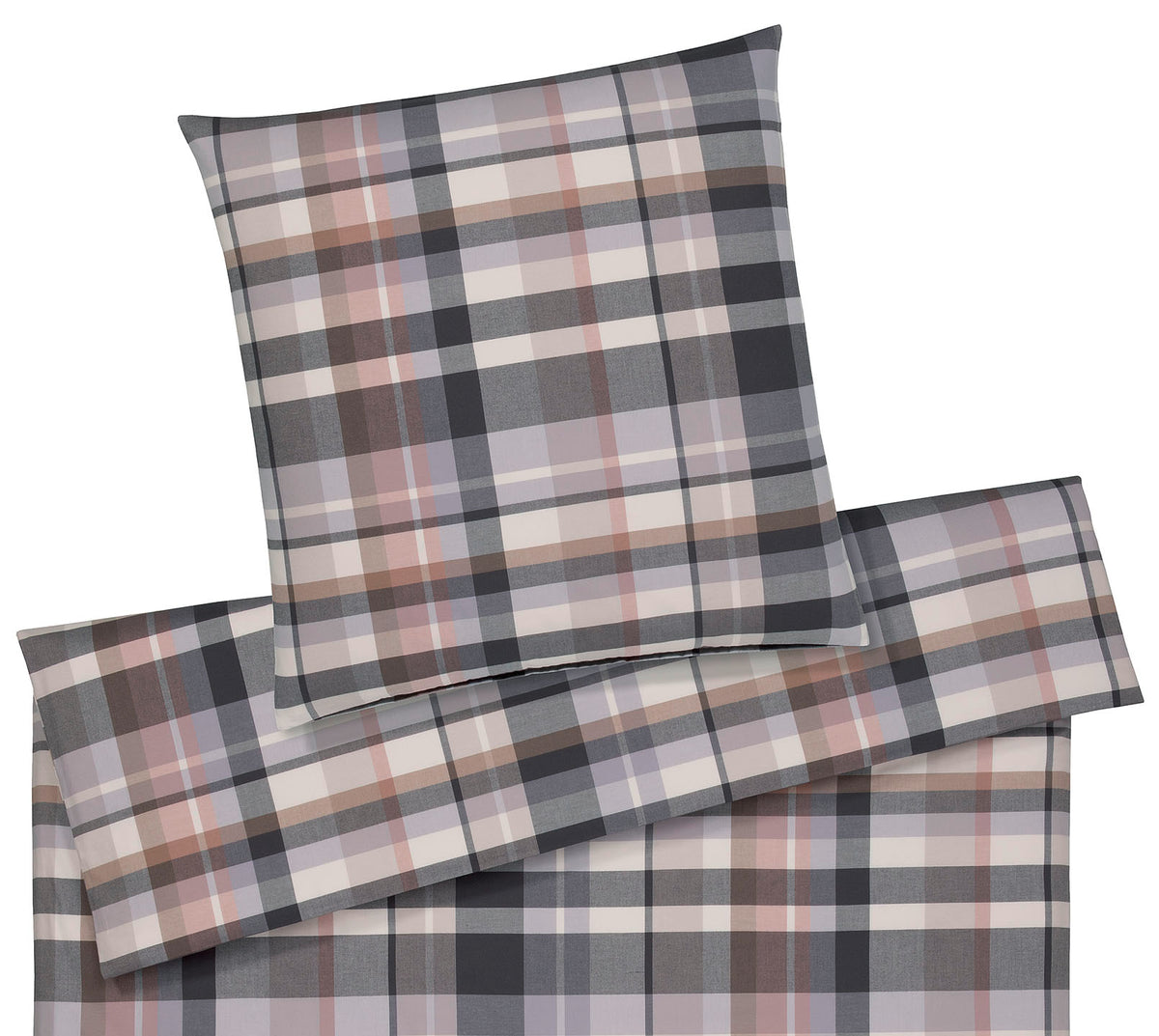 Softflanell Bettwäsche Darcy in Kiesel Karo Freisteller #farbe_Darcy Kiesel