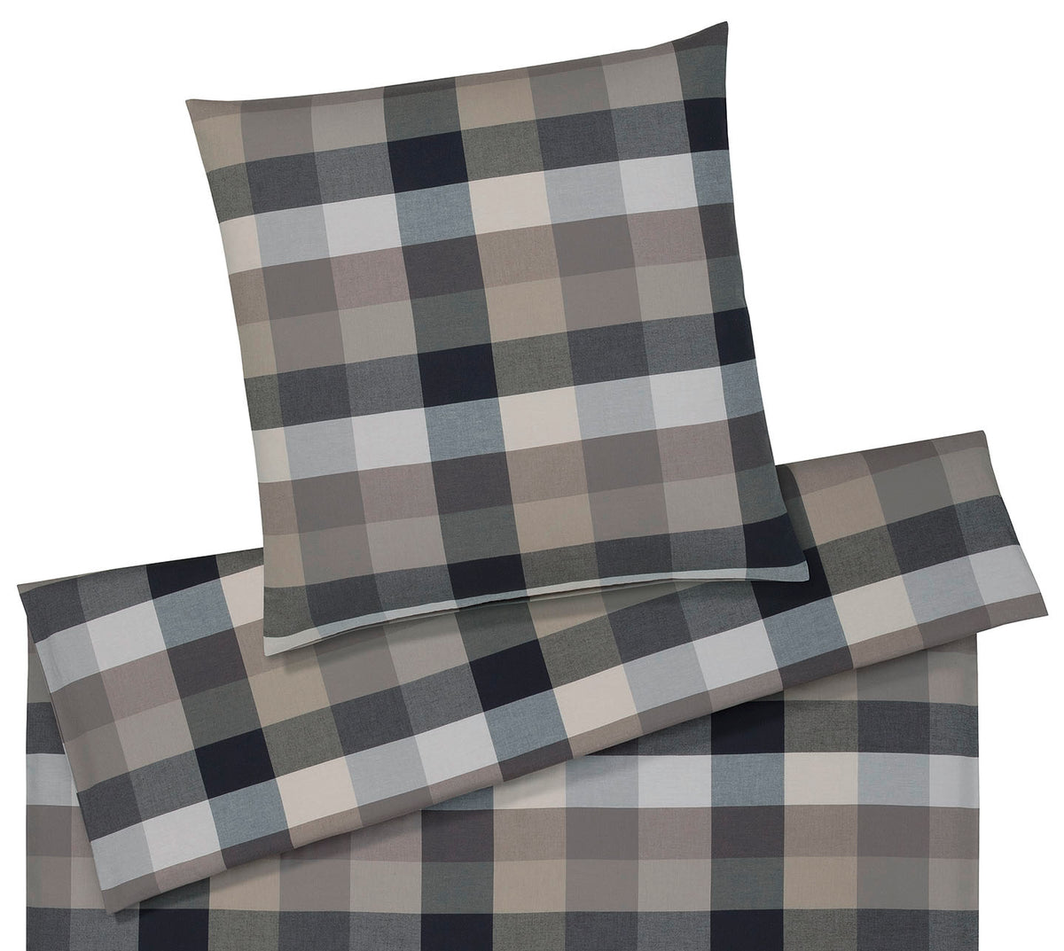 Softflanell Bettwäsche Hamilton in Kiesel Karo Freisteller #farbe_Kiesel