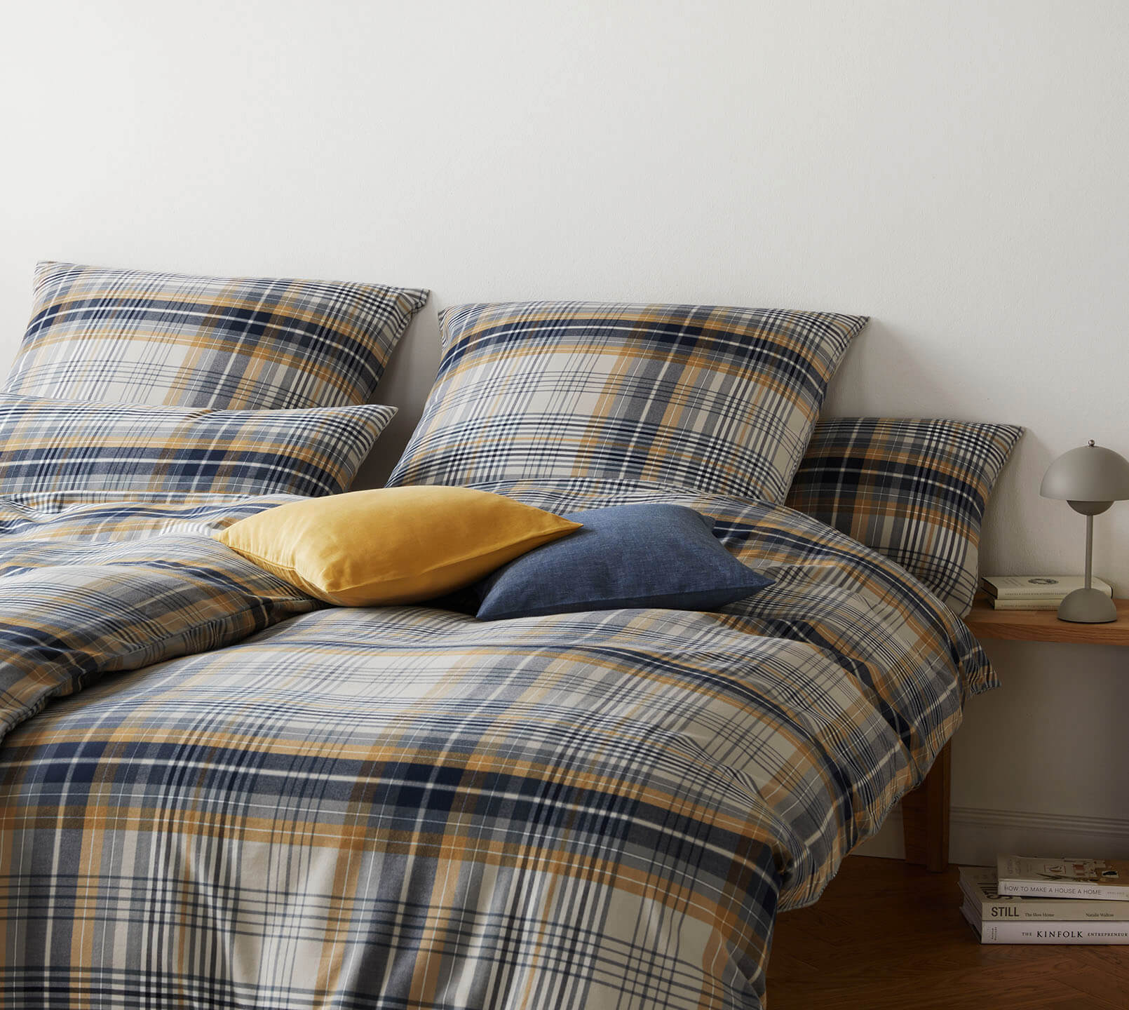 Softflanell Bettwäsche Holmes in Senfgelb-Grau Karo Schlafzimmer #farbe_Holmes Senfgelb-Grau