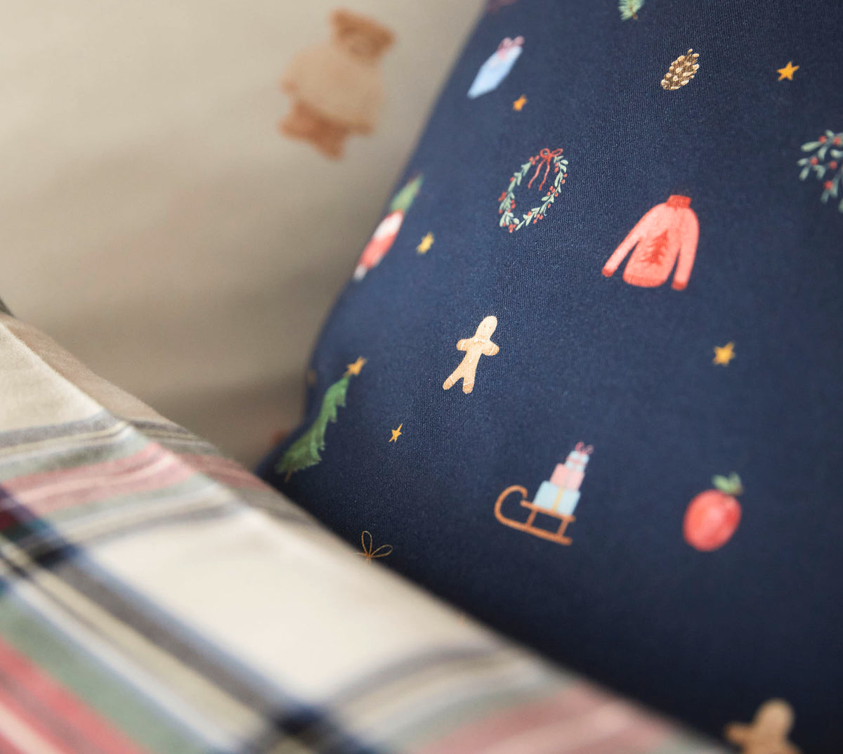 Softflanell Bettwäsche Joyful in Dunkelblau Weihnachtsmotive Designmix #farbe_Joyful Dunkelblau