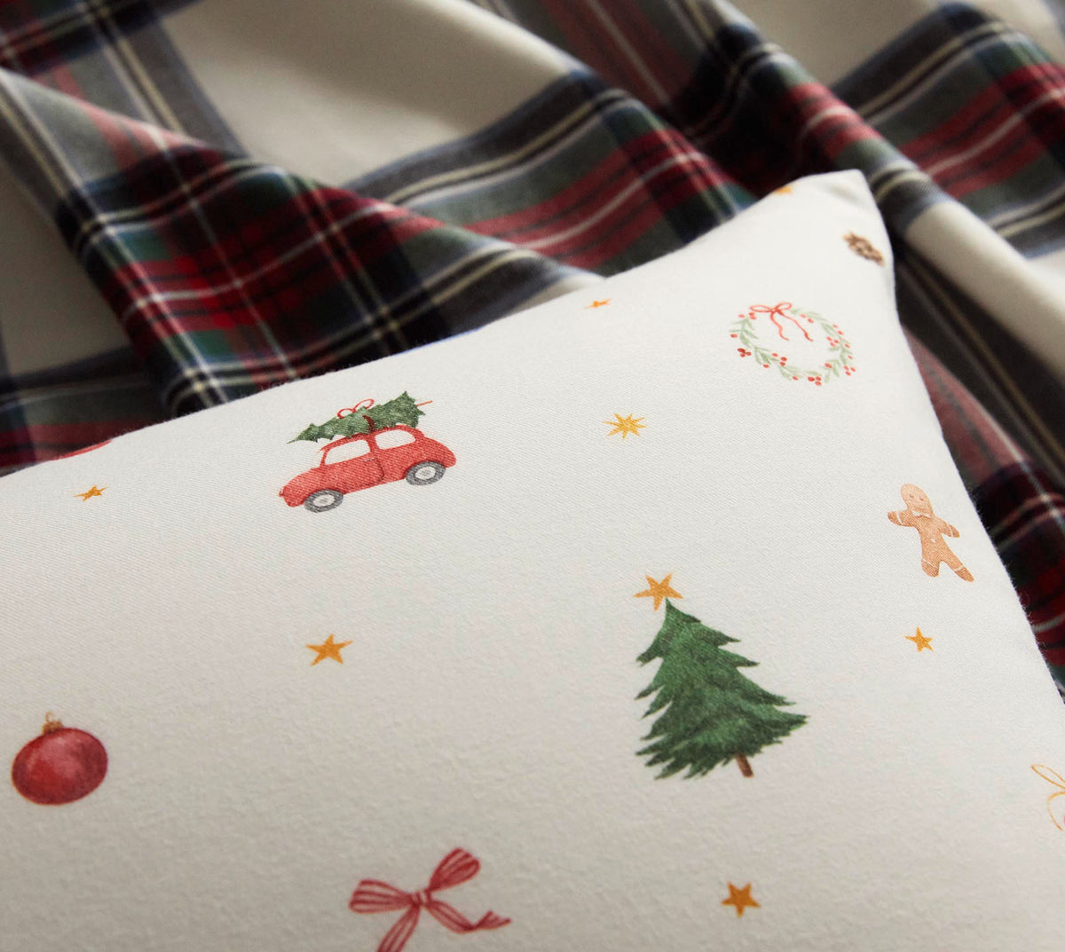 Softflanell Bettwäsche Joyful in Weiß Weihnachtsmotive Detail #farbe_Joyful Weiß