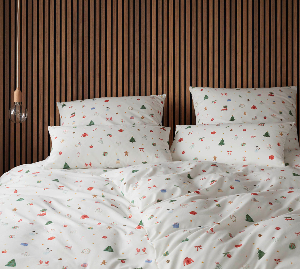 Softflanell Bettwäsche Joyful in Weiß Weihnachtsmotive Schlafzimmer #farbe_Joyful Weiß