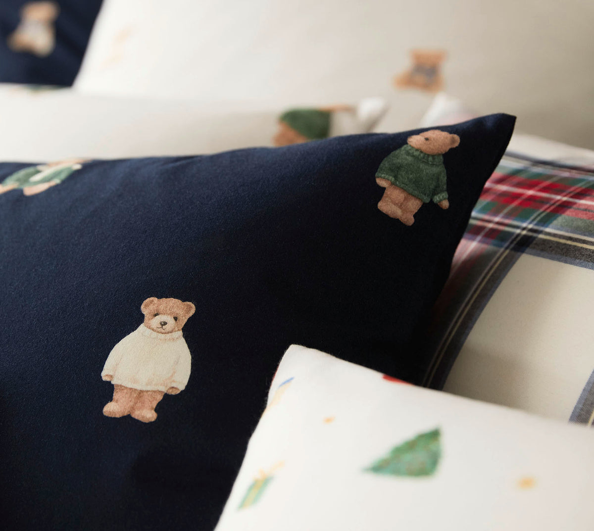 Softflanell Bettwäsche Teddy in Dunkelblau Teddymotive Kissenmix #farbe_Teddy Dunkelblau