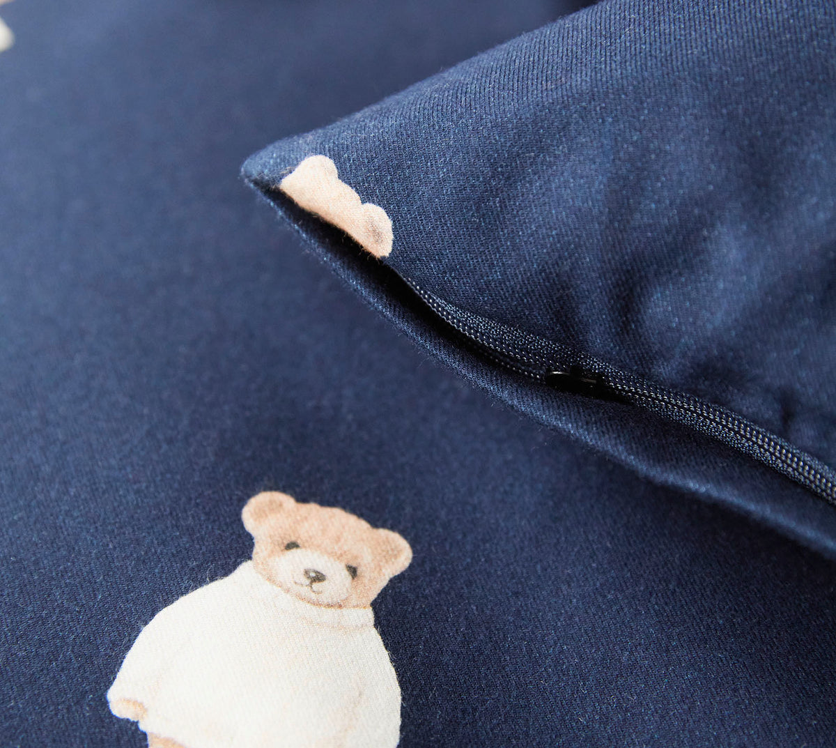 Softflanell Bettwäsche Teddy in Dunkelblau Teddymotive Reißverschluss #farbe_Teddy Dunkelblau