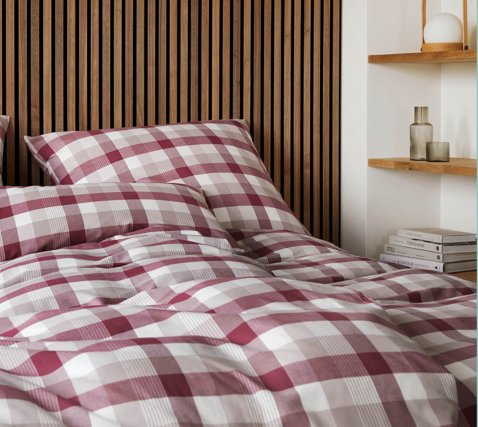 Softflanell Bettwäsche Watson in Weinrot Karo Schlafzimmer #farbe_Watson Weinrot