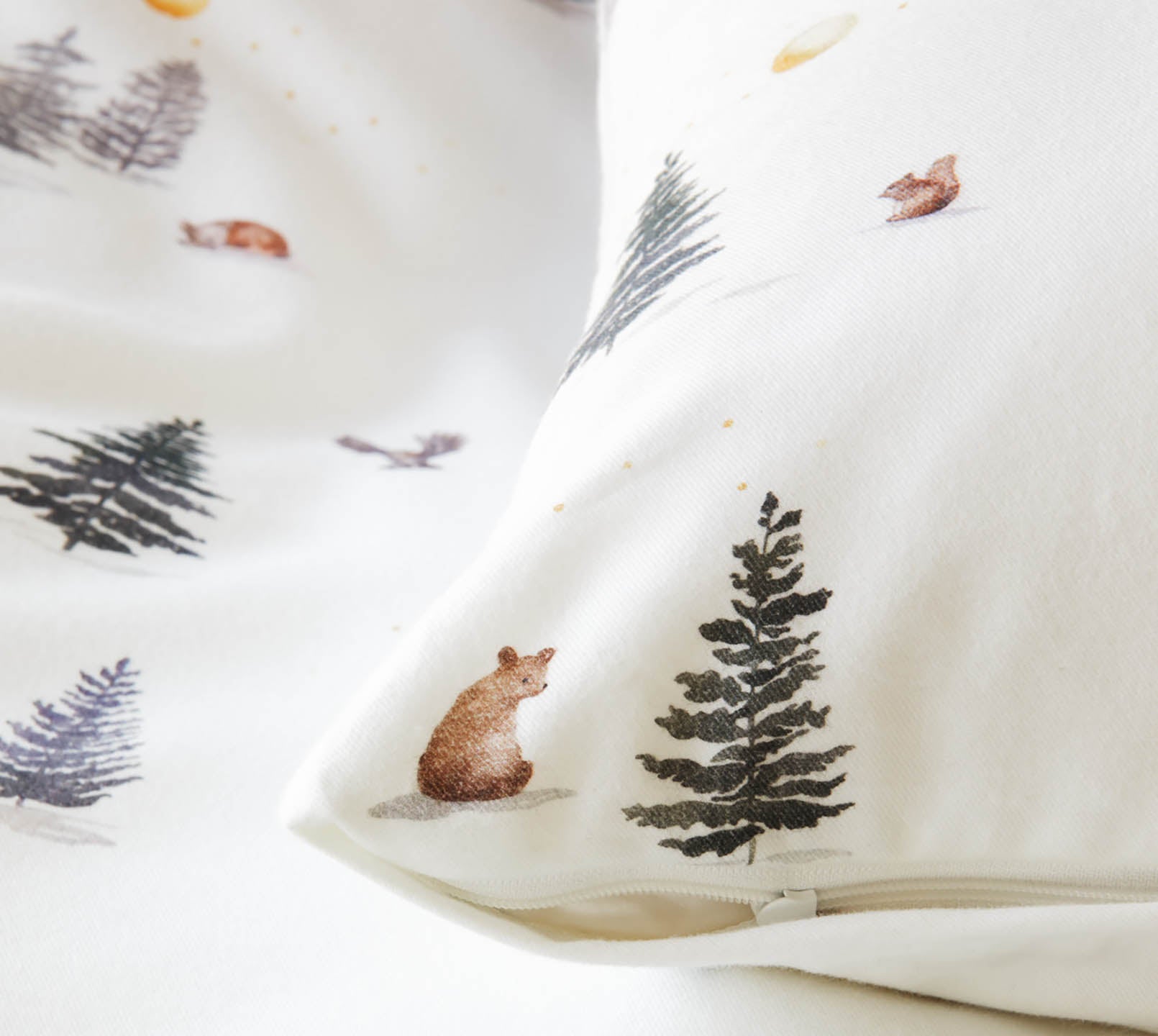 Softflanell Bettwäsche Winterwald in Weiß Waldmotive Reißverschluss #farbe_Winterwald Weiß