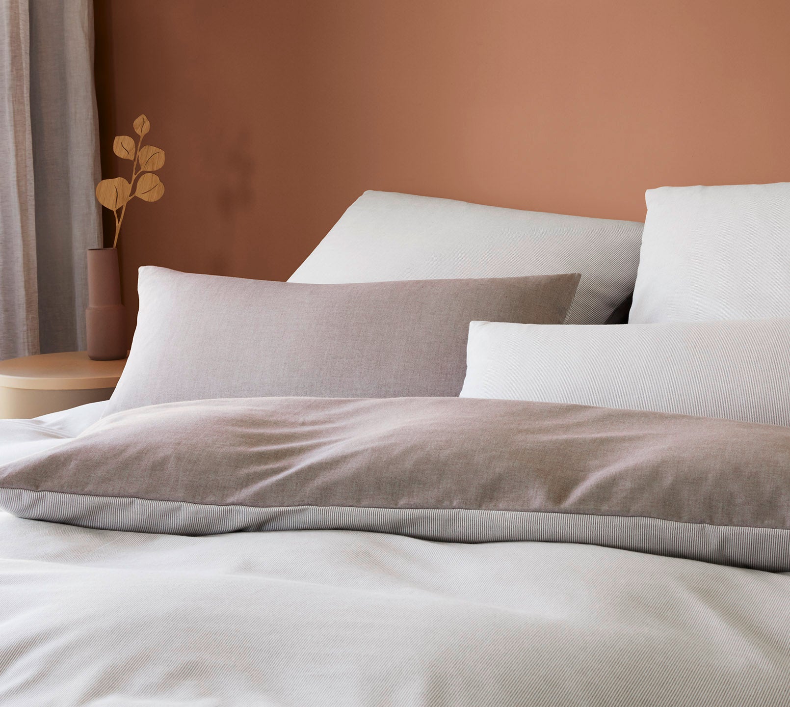 Softflanell Wende Bettwäsche Tender Marone in Uni Streifen Schlafzimmer #farbe_Tender Marone