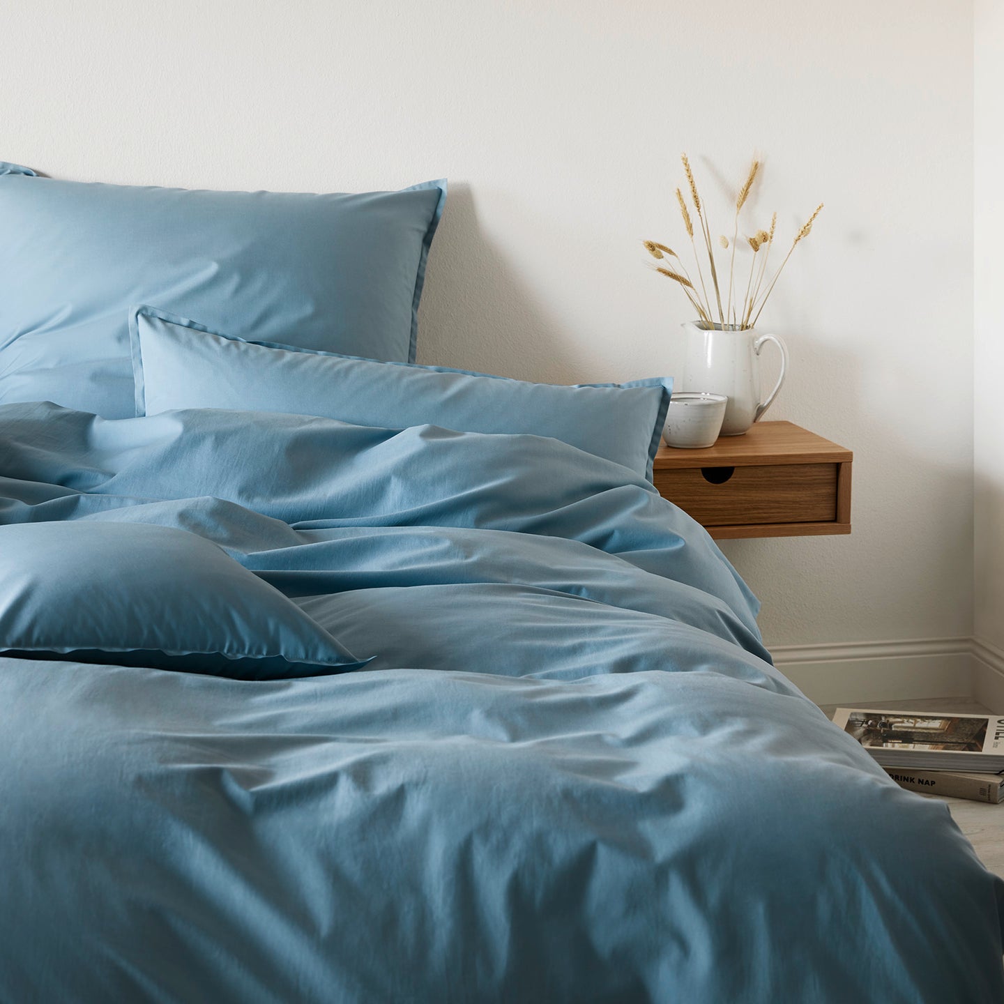 Washed Cotton Bettwaesche Crisp in Blau Schlafzimmer #farbe_Crisp Smoke Blau