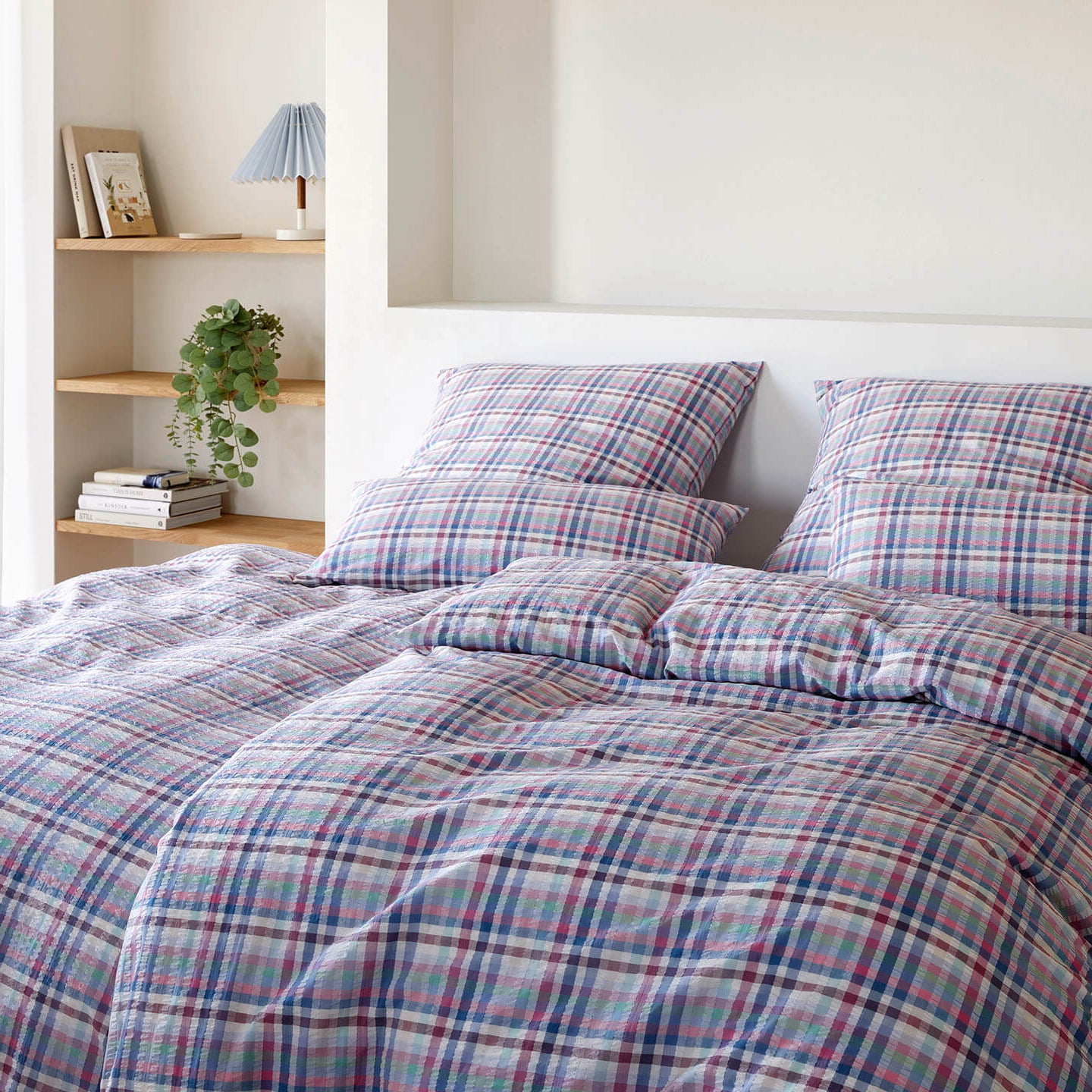 Web-Seersucker Bettwäsche Gudhjem in Pink Karo Schlafzimmer #farbe_Gudhjem Pink