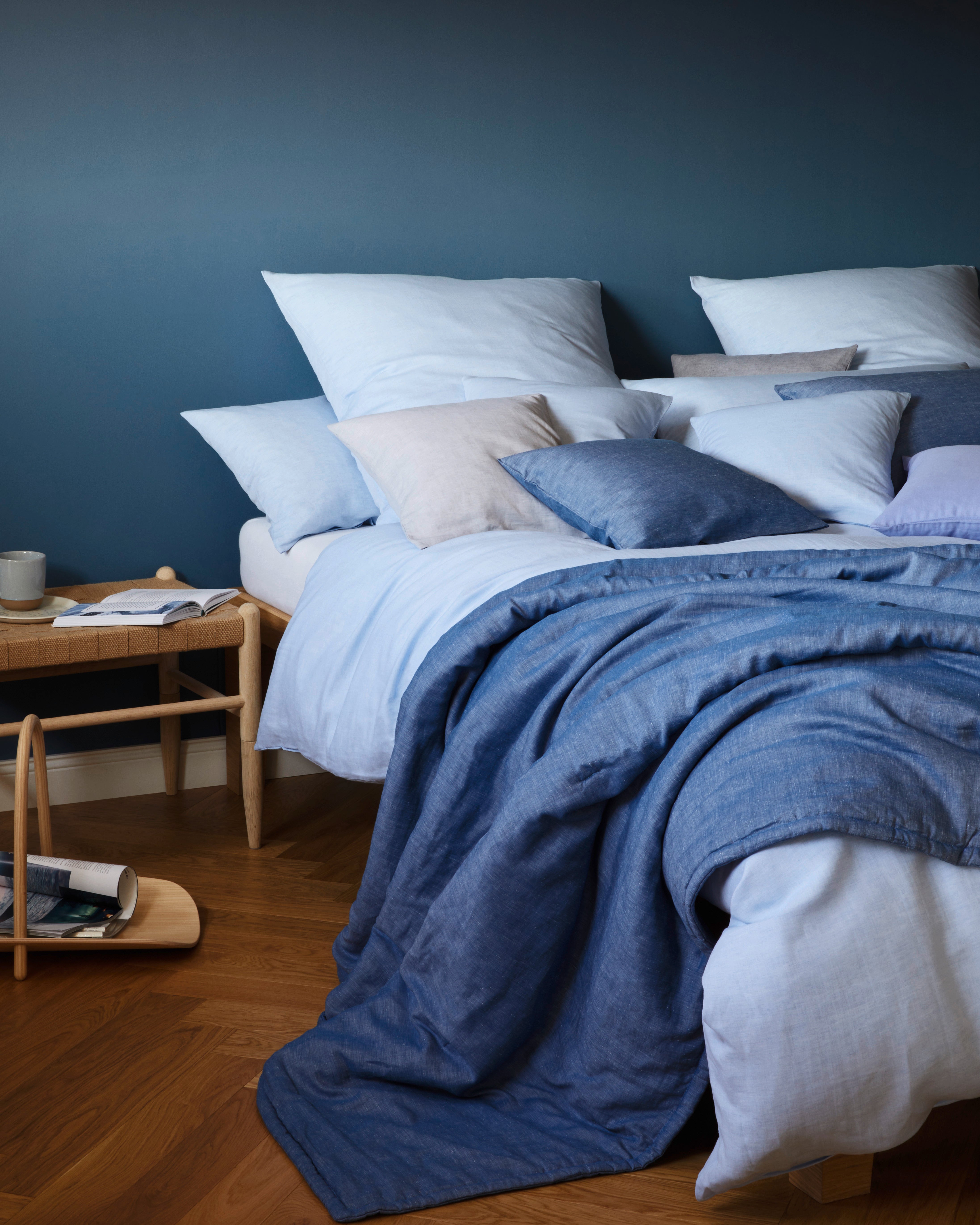 Halbleinen Bettwäsche Breezee Blautöne Schlafzimmer