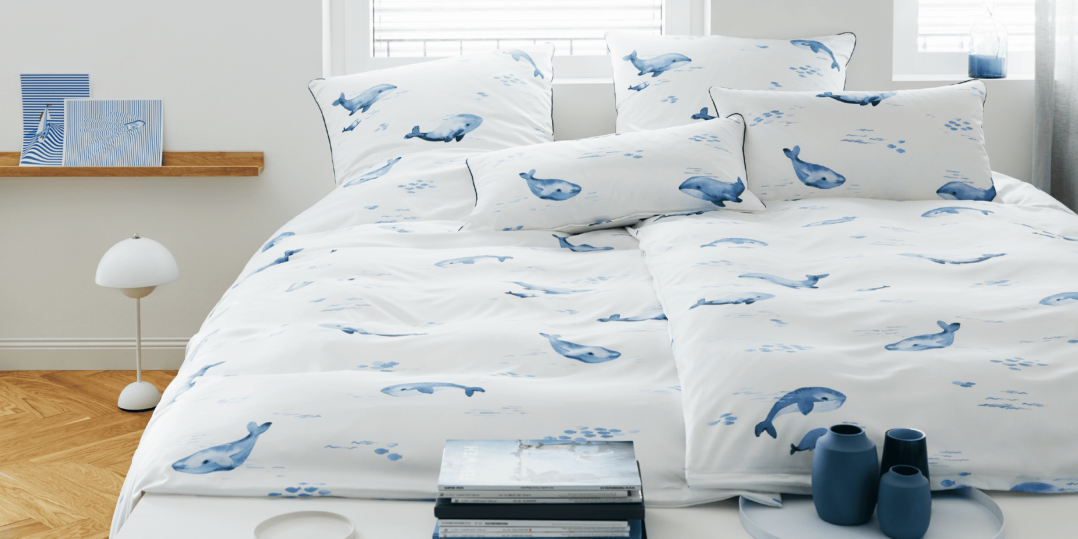 Satin Bettwäsche Big Blue Wal Weiß Blau Schlafzimmer Desktop Banner