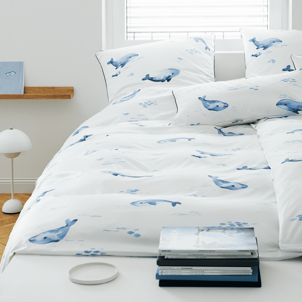 Satin Bettwäsche Big Blue Wal Weiß Blau Schlafzimmer Mobil Banner