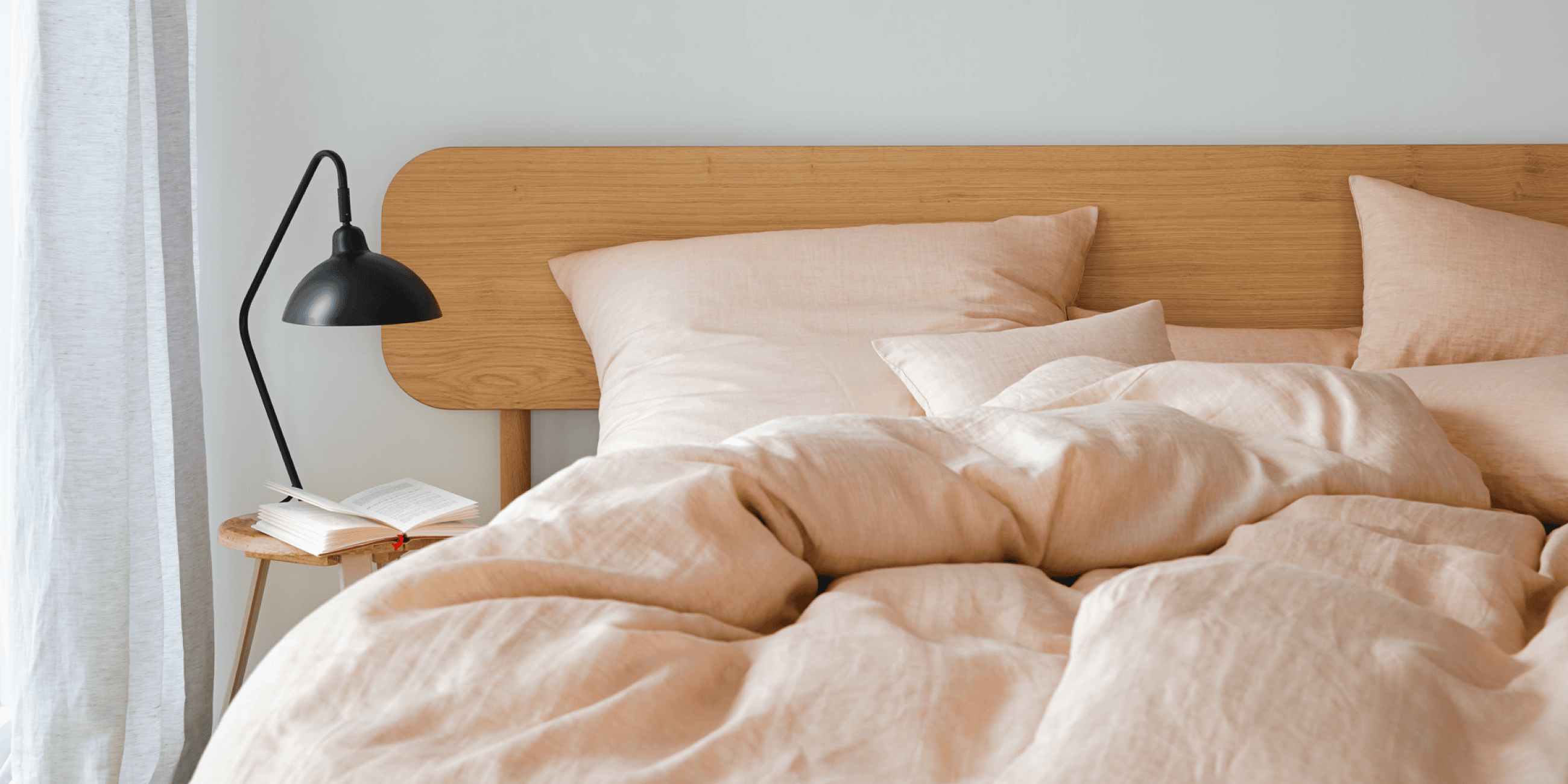 Halbleinen Bettwäsche Breezee Uni Pfirsich Schlafzimmer