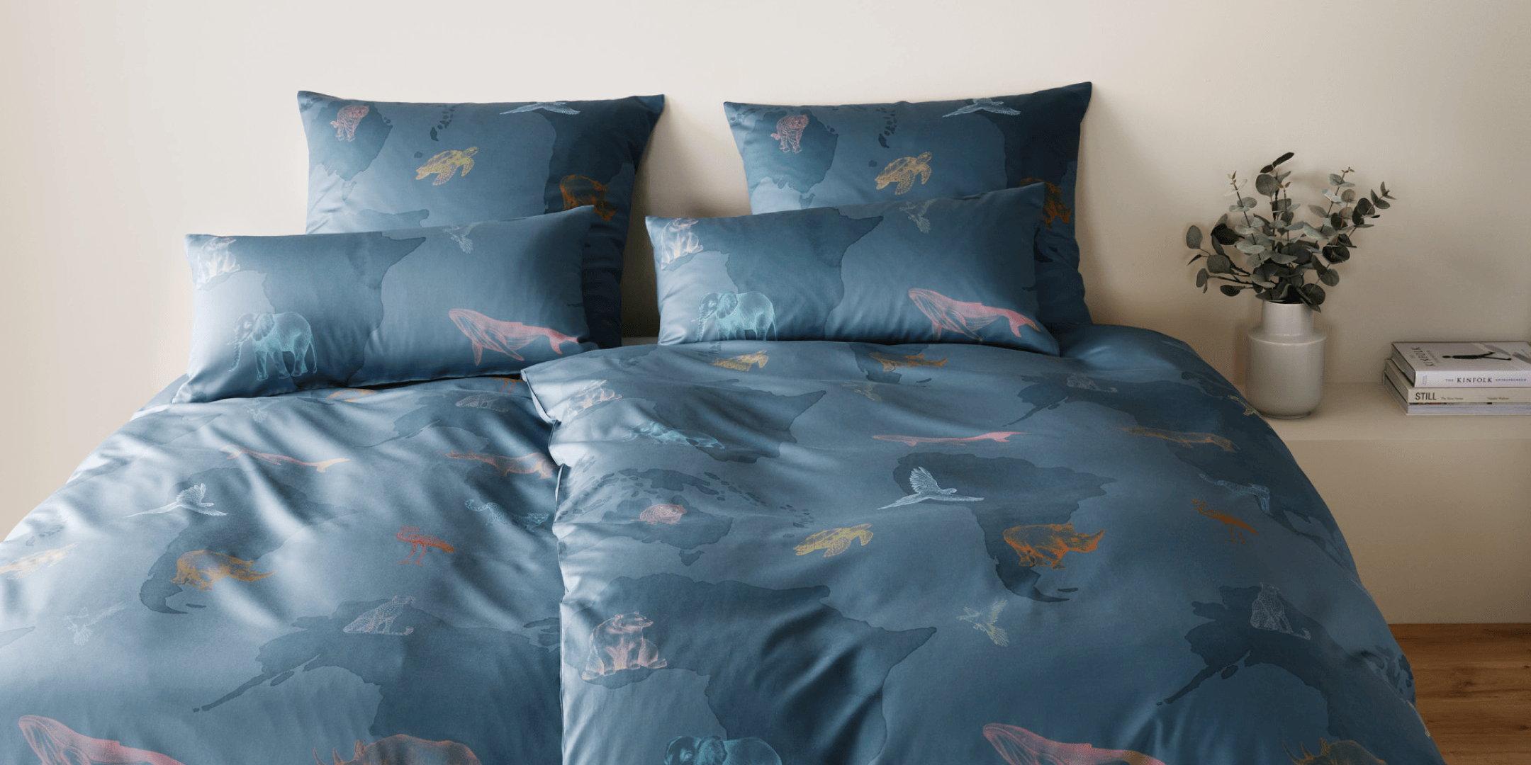 Satin Bettwäsche Explorer Blau Tiere Schlafzimmer