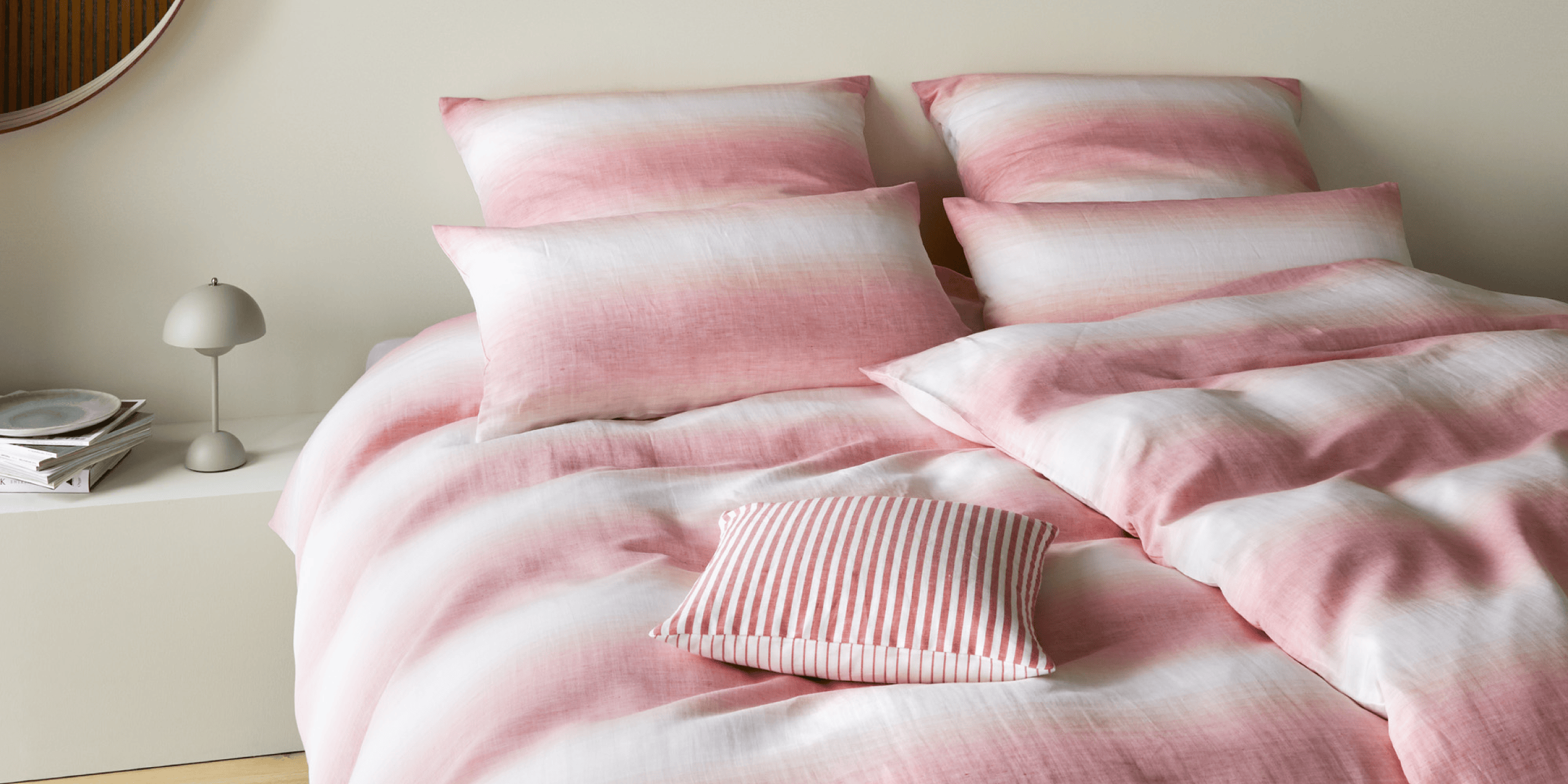 Halbleinen Bettwäsche Layer Streifen Rose Schlafzimmer
