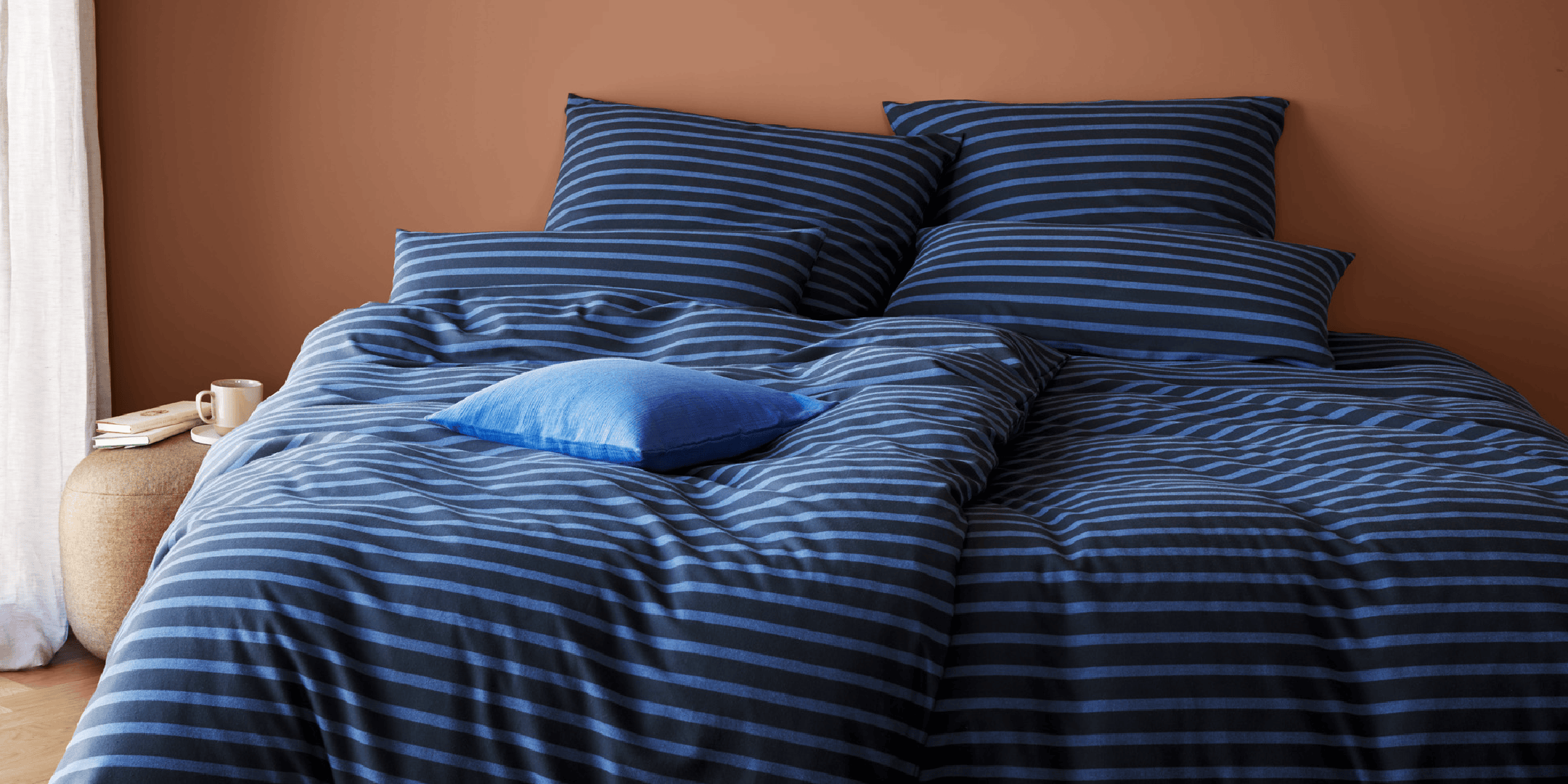 Softflanell Bettwäsche Inverness Blau Streifen Schlafzimmer