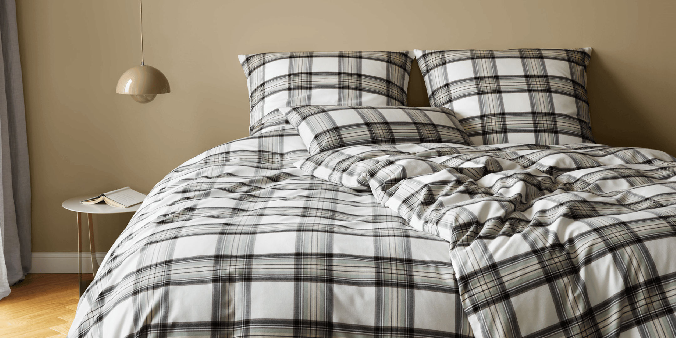 Softflanell Bettwäsche Westminster Beige Karo Schlafzimmer
