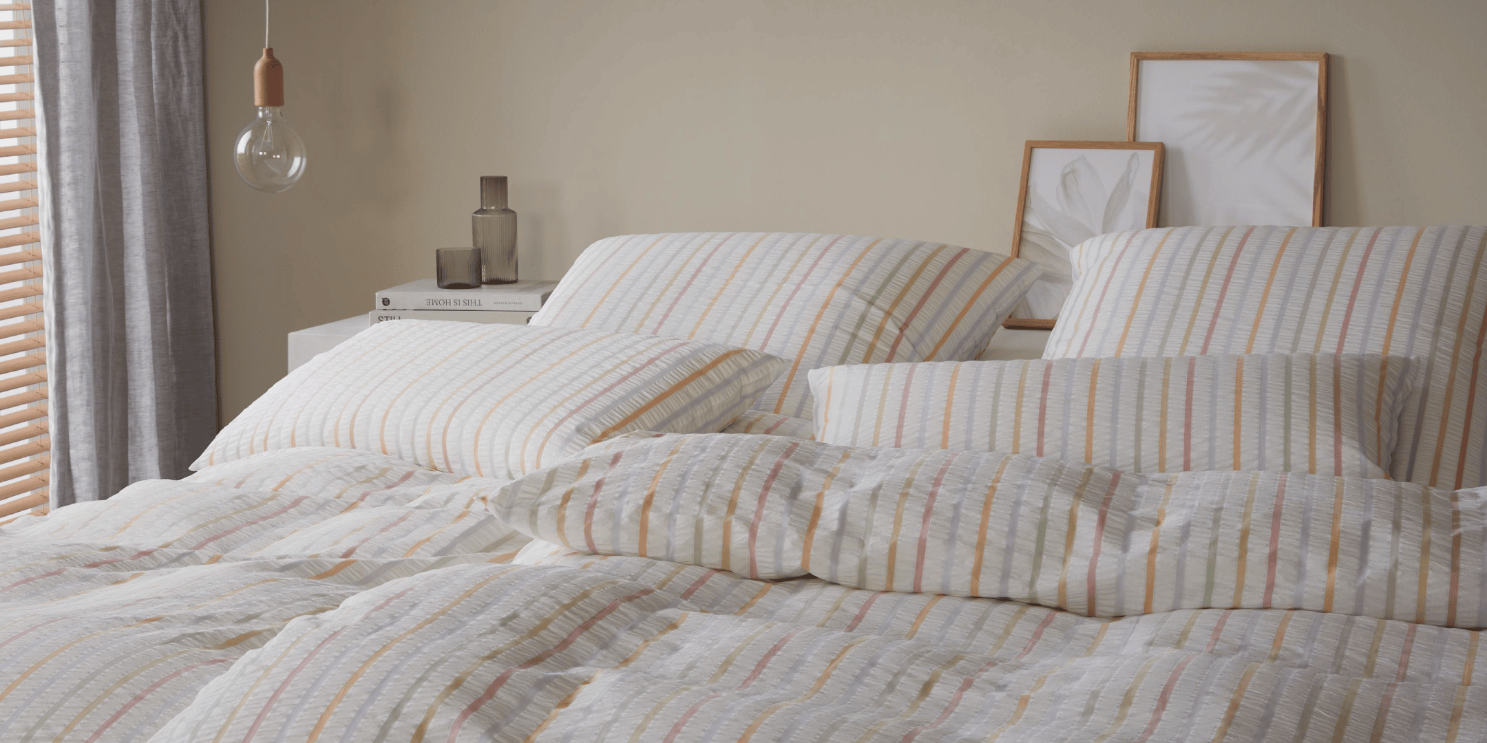 Web Seersucker Bettwäsche Paula Gelb Multi-Pastell Steifen Schlafzimmer