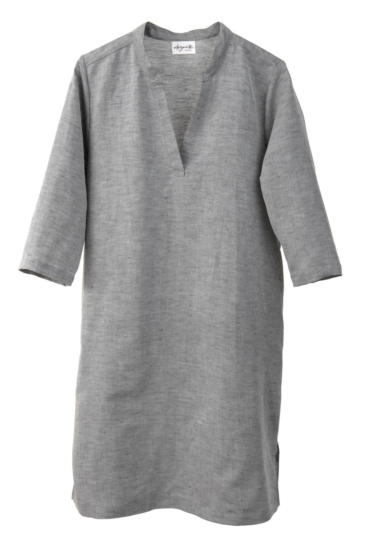 Halbleinen Homewear Tunika Nachthemd Dress in Dunkelgrau Freisteller #farbe_Dunkelgrau #farbe_Dunkelgrau