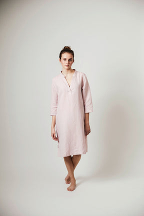 Halbleinen Homewear Tunika Nachthemd Dress in Rose Model 2 