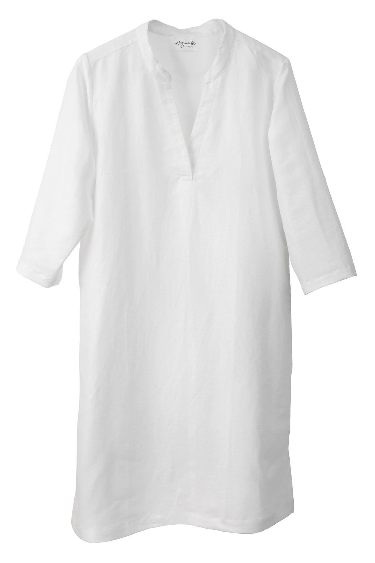 Halbleinen Homewear Tunika Nachthemd Dress in Weiß Freisteller #farbe_Weiß