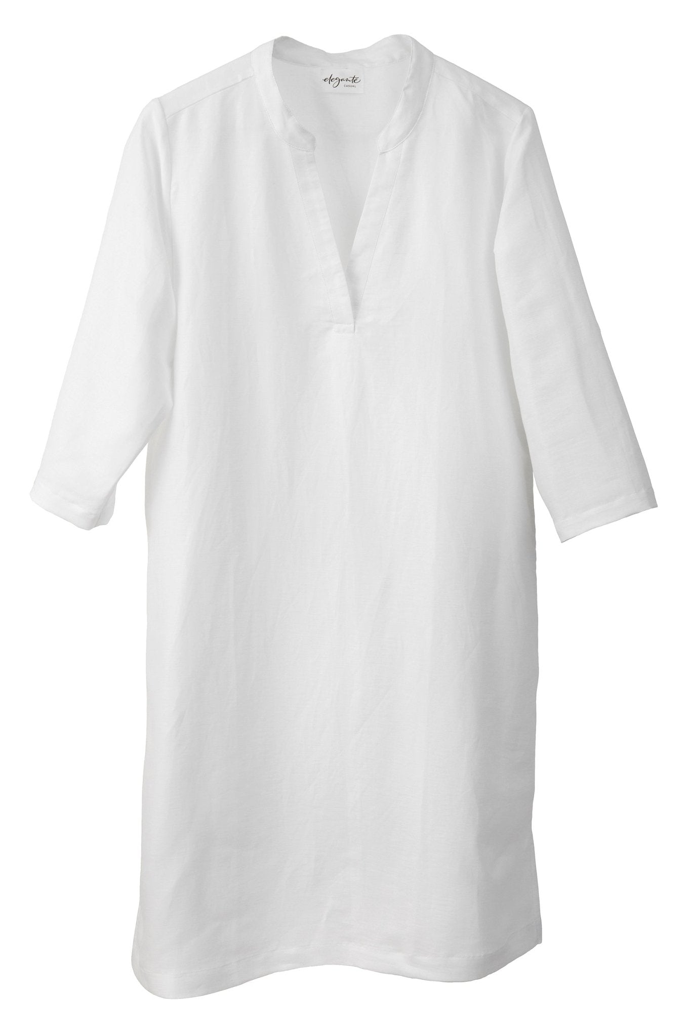 Halbleinen Homewear Tunika Nachthemd Dress in Weiß Freisteller