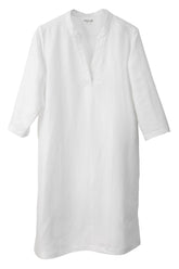 Halbleinen Homewear Tunika Nachthemd Dress in Weiß Freisteller #farbe_Weiß #farbe_Weiß