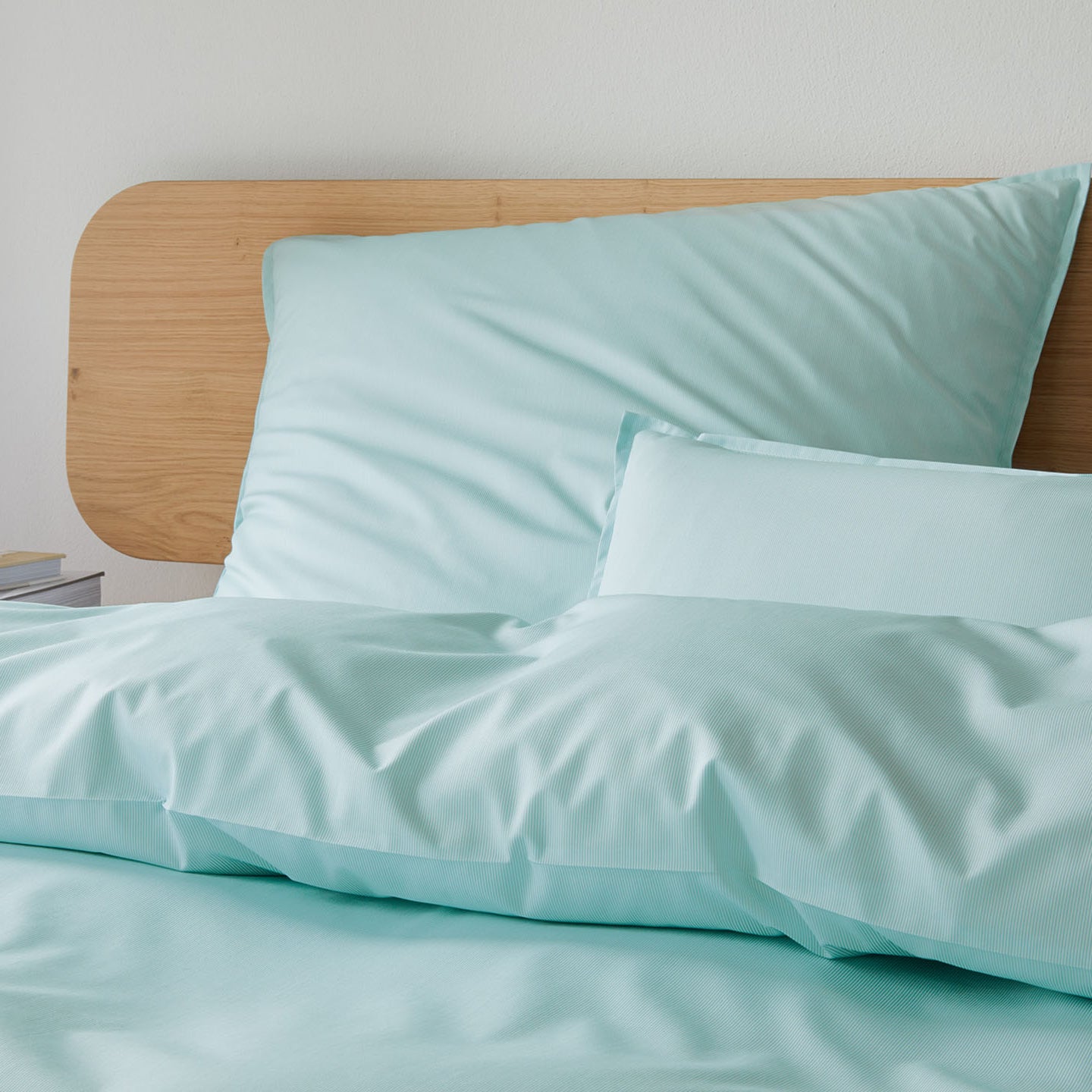 Mako Batist Bettwäsche Society in Salbei Streifen Schlafzimmer #farbe_Salbei