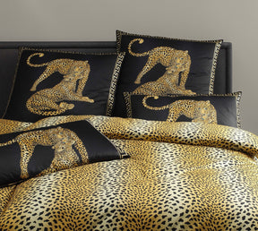 Satin Bettwaesche Gepard Pair in Schwarz Gepardmotiv Schlafzimmer 
