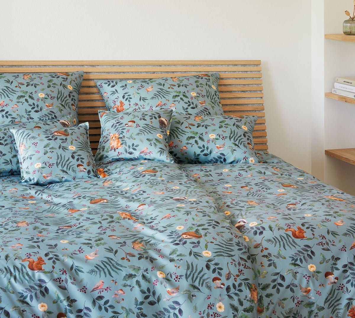Satin Bettwäsche Hide in Blau Tiere Schlafzimmer #farbe_Hide Rauchblau 