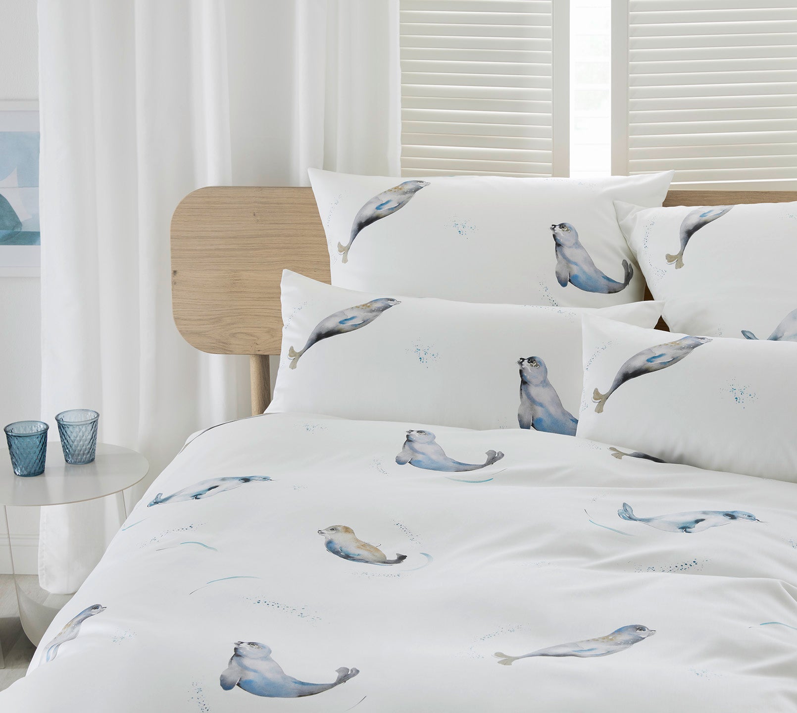 Satin Bettwaesche Seals in Weiß Seehunde Schlafzimmer #farbe_Weiß