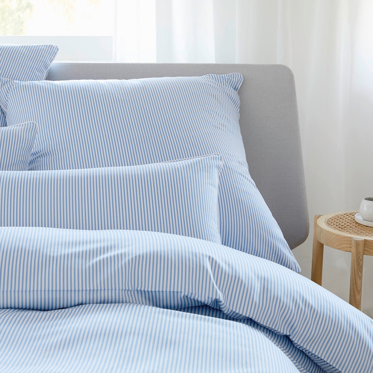 Satin Bettwäsche Hamburger Streifen in Blau Streifen Schlafzimmer #farbe_Hamburger Streifen Blau-Weiß