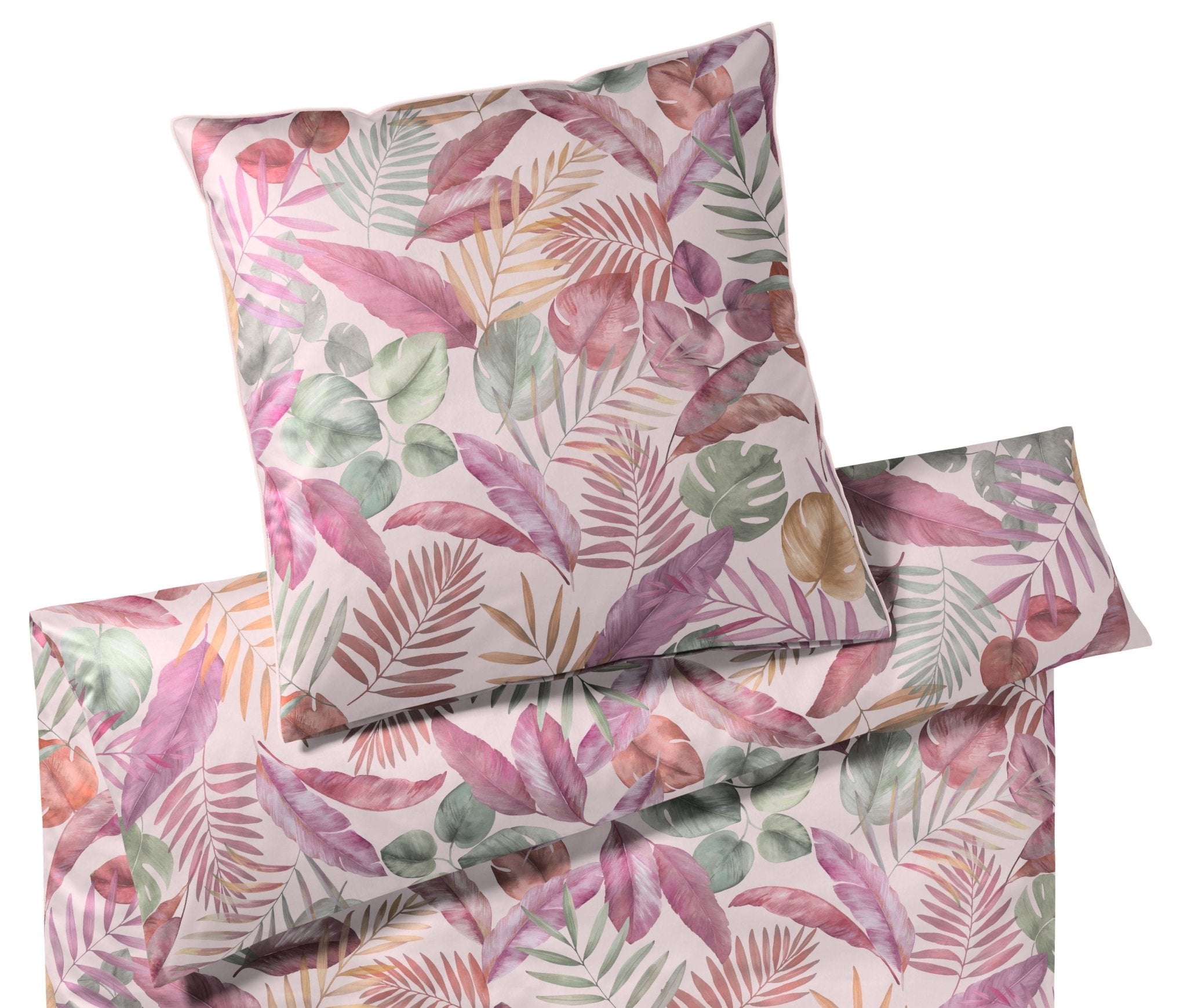 Satin Bettwäsche mit Blättern Barbados in Pastellrosa Freisteller #farbe_Rosé-Pink