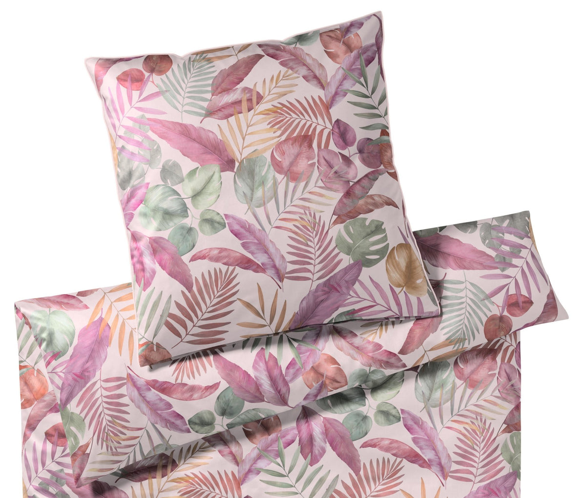 Satin Bettwäsche mit Blättern Barbados in Pastellrosa Freisteller #farbe_Rosé-Pink